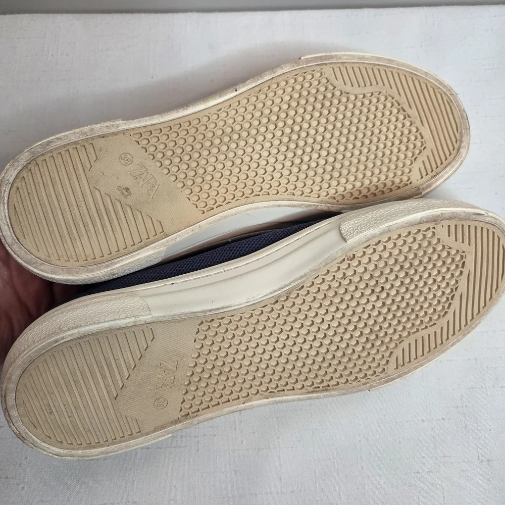 Zara Navy Blue Mesh Slip On Sneakers Shoes Size 7.5